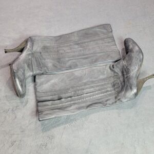 Elizabeth and James E-Mane Distressed Grey Leather Pleated Tall Boots 7.5 Brazil